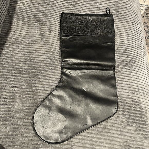 Harley Davidson Christmas Stocking Black Leather Silver Logo Tooled Cuff READ - Picture 9 of 13